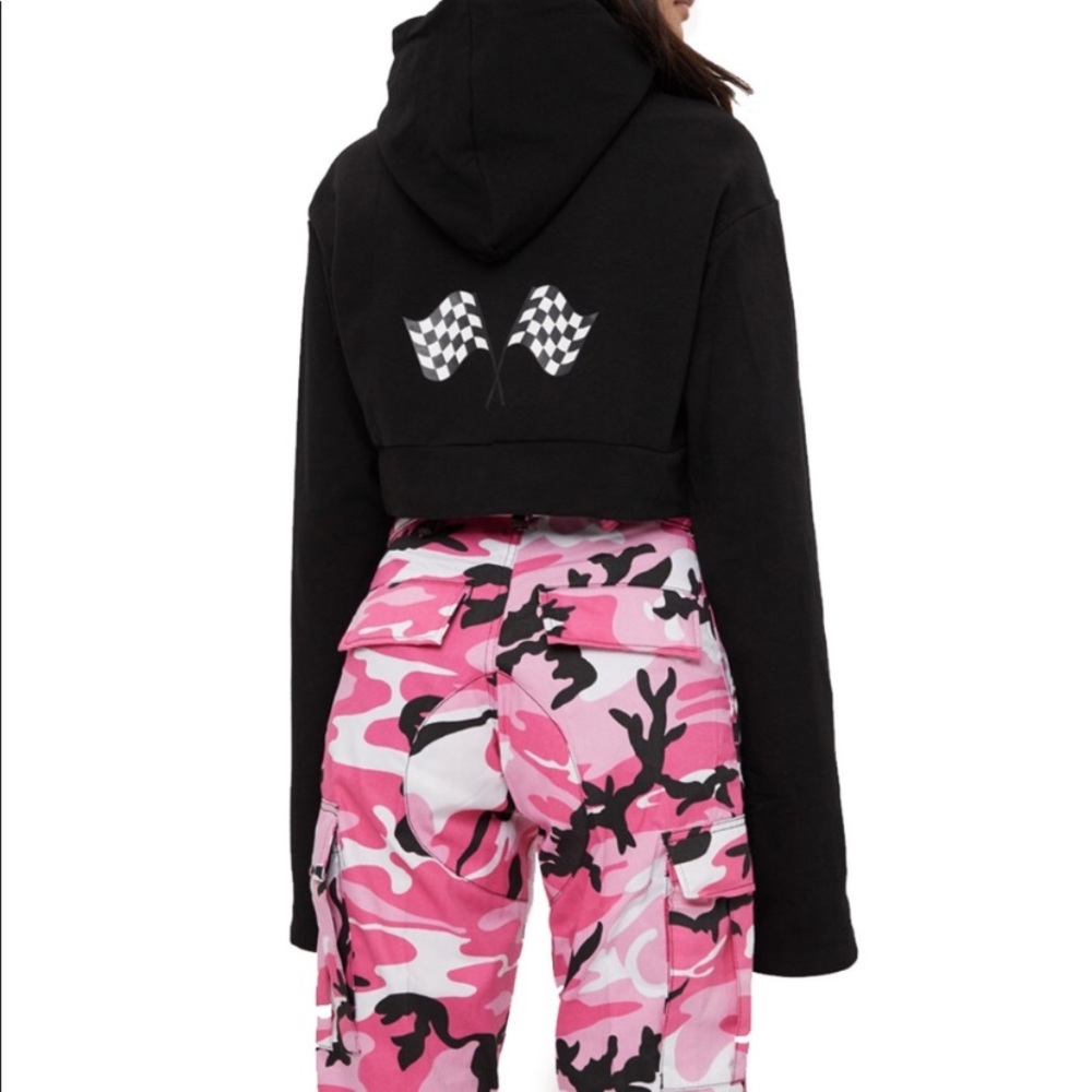 Danielle Guizio DG Checkered Flag Cropped Hoodie